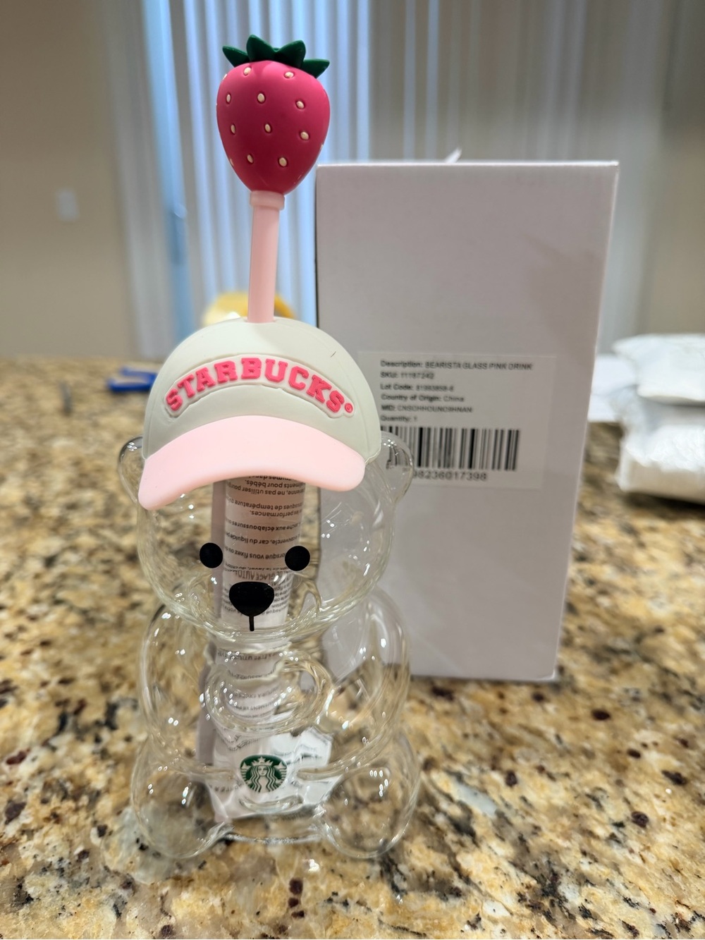 Starbucks pink Strawberry Limited Edition  Bearista Glass Cold  20oz Cup